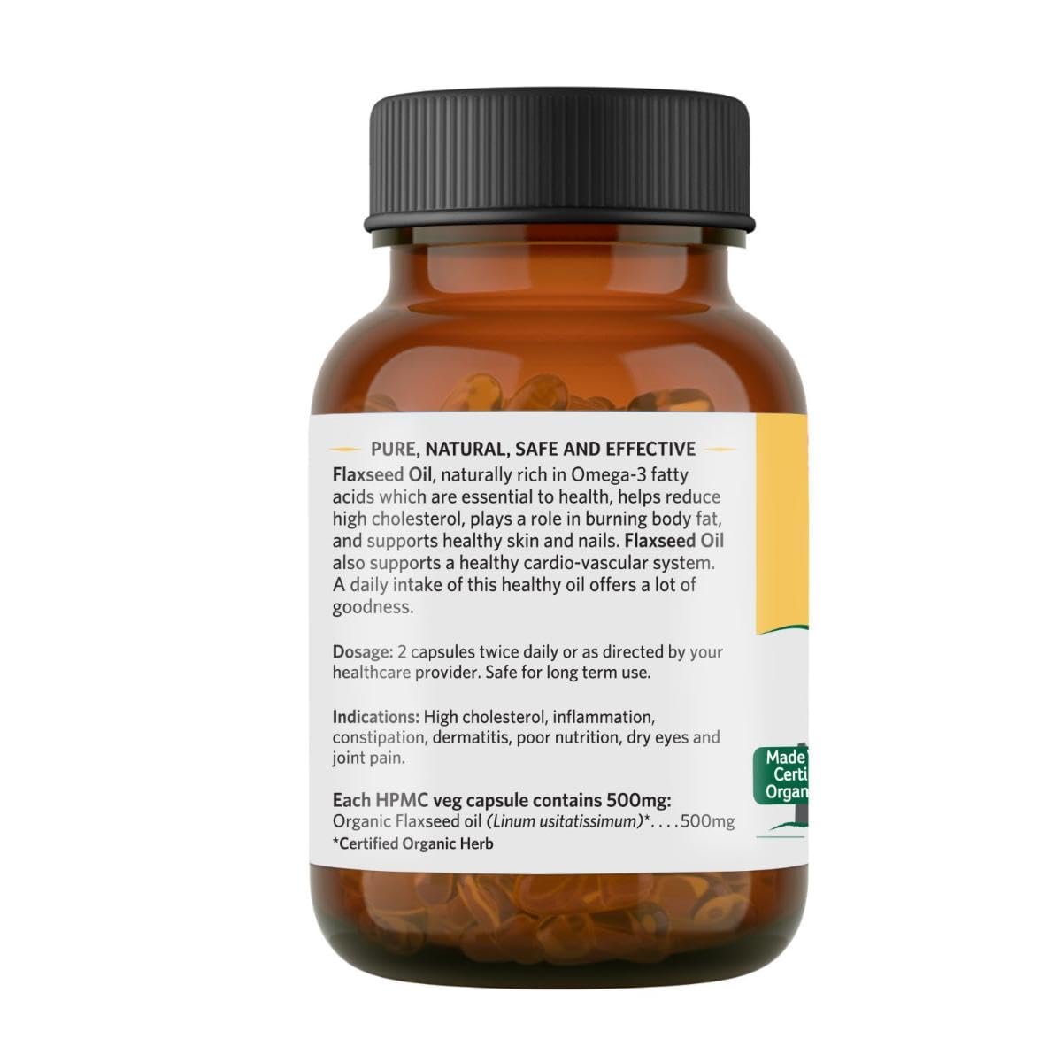 A TATA Product - Organic India Flaxseed Oil - 60 Veg Capsules, Natural Omega-3, Helps Reduce Cholesterol, Supports Healthy Skin, Hair & Nails, Joint Flexibility, GMP & NPOP Certified Organic