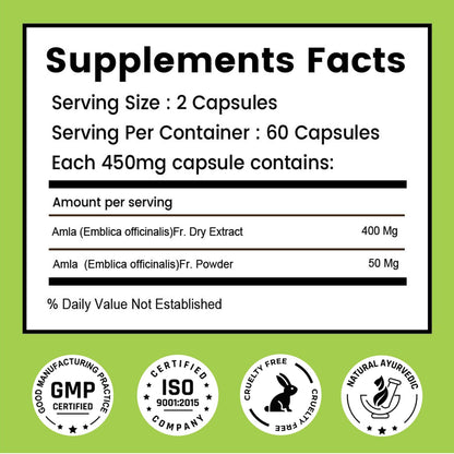 Amla Capsules 60_ Organic Hair Growth & Vitamin C Herbal Supplement Antioxidant Immunity Enhancer Natural Source of Vitamin C (Pack of 1)
