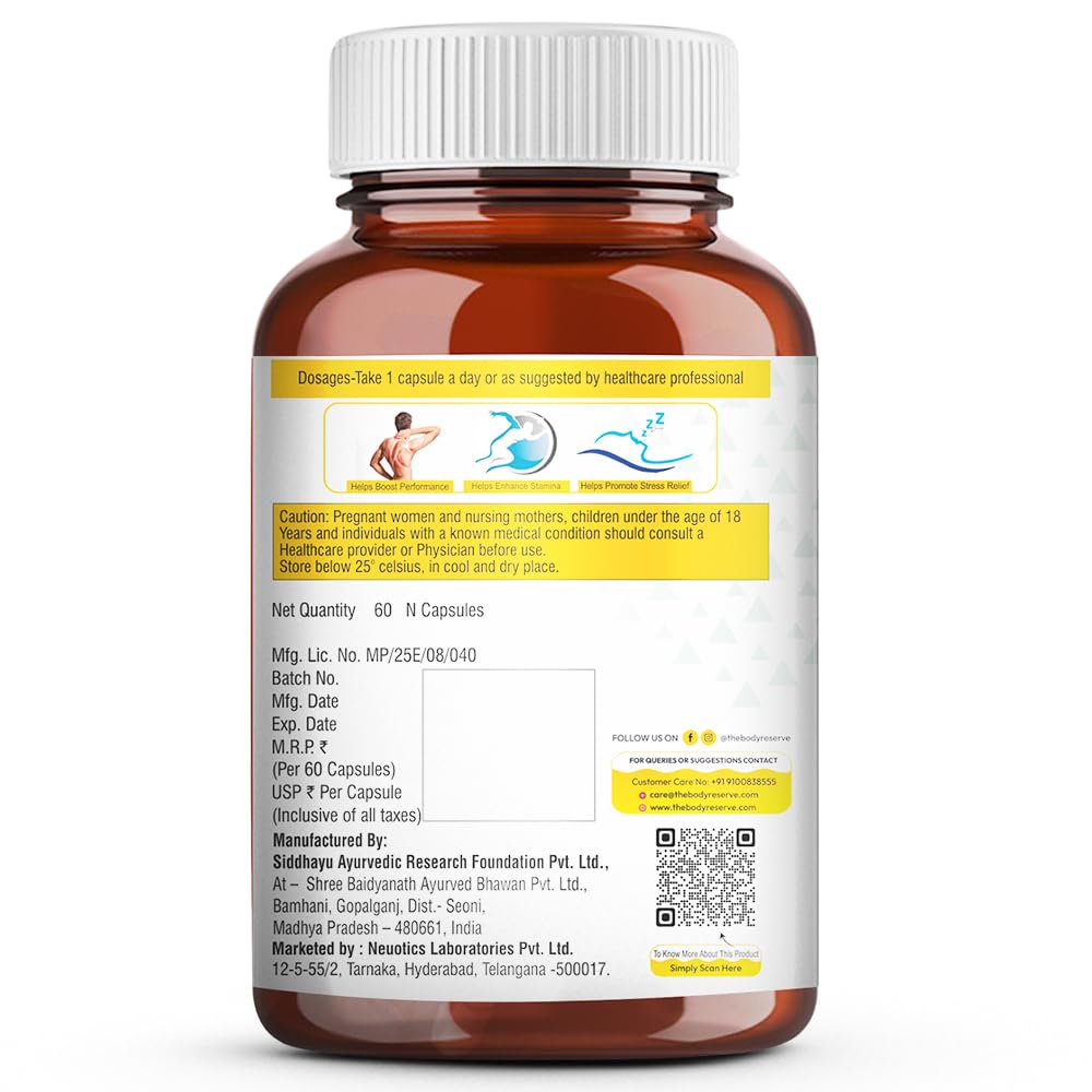 The Body Reserve Ashwagandha KSM66-60 Capsules Ashwagandha KSM 66 for men & Women Supports Stress Management & Muscle Recovery
