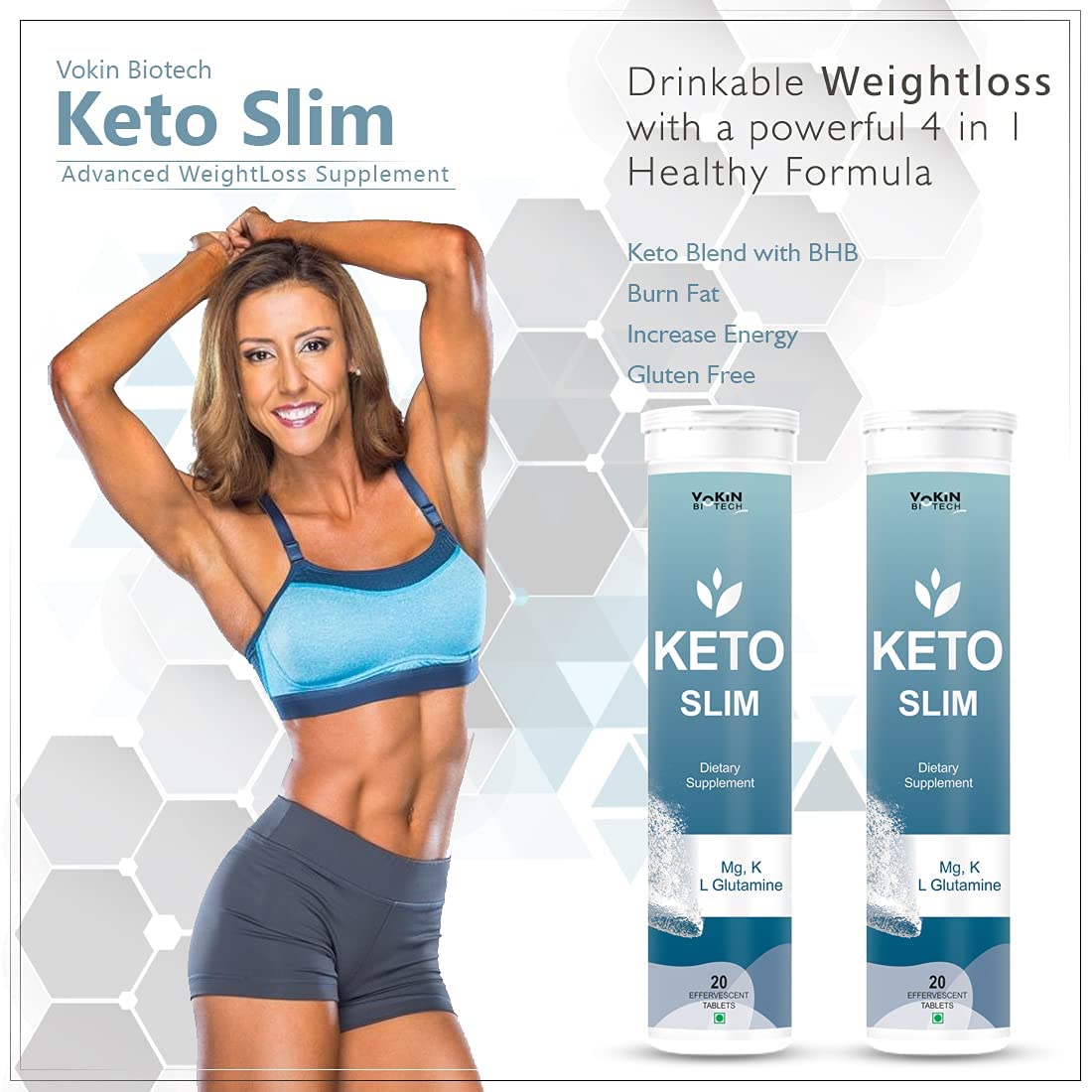 Vokin Biotech Keto Slim Tablets For Weight Loss Dietary Supplement Effervescent Water Soluble (20 Tablets)