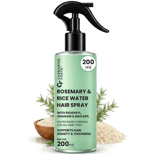 Carbamide Forte Rosemary Hair Spray with Rice Water | Rosemary Water Spray for Hair Growth with Redensyl, Anagain & Baicapil | Supports Hair Density & Thickness | Water Based Formula for All Hair Types â€“ 200 ml