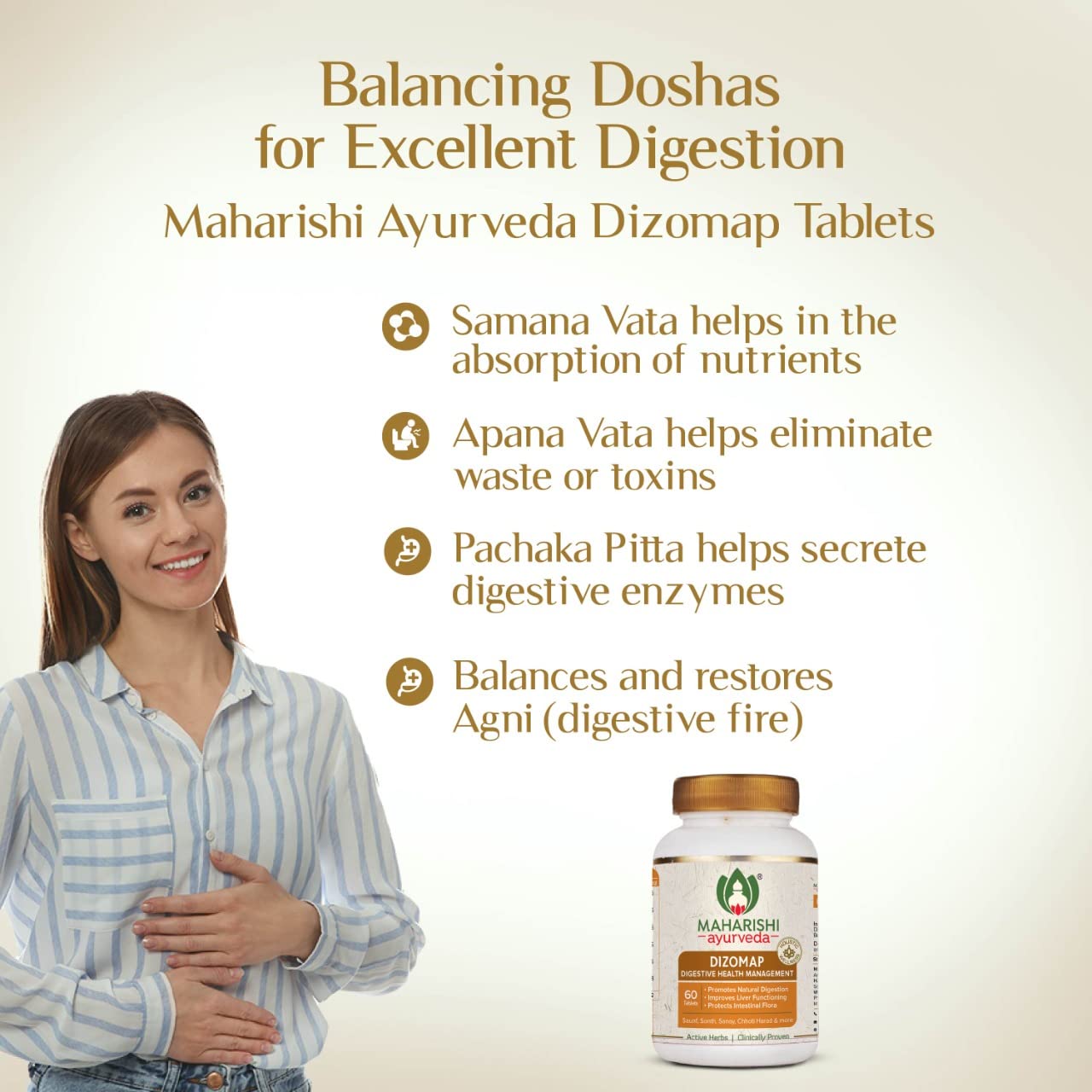 Maharishi Ayurveda Dizomap, Ayurvedic Tablet Medicine For Indigestion & Constipation, Improves Liver Functioning & Intestinal Flora, Saunf, Sonth, Sanay & Chhoti Harad, 60 Tablets