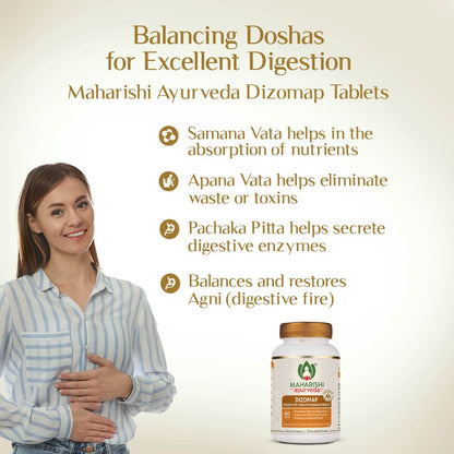 Maharishi Ayurveda Dizomap, Ayurvedic Tablet Medicine For Indigestion & Constipation, Improves Liver Functioning & Intestinal Flora, Saunf, Sonth, Sanay & Chhoti Harad, 60 Tablets