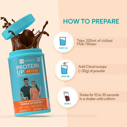 HealthKart HK Vitals ProteinUp Active (Chocolate, 400g / 0.88lbs) | All in One Triple Blend Protein | For Strength, Immunity, and Stress-Relief