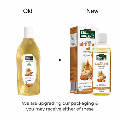 INDUS VALLEY Bio Organic Cold Pressed Almond Oil for Soft & Shiny Hair, Glowing Skin, Hair Damage Protection, Pure Roghan Badam Oil (Tail) for Baby Massage - 100ml