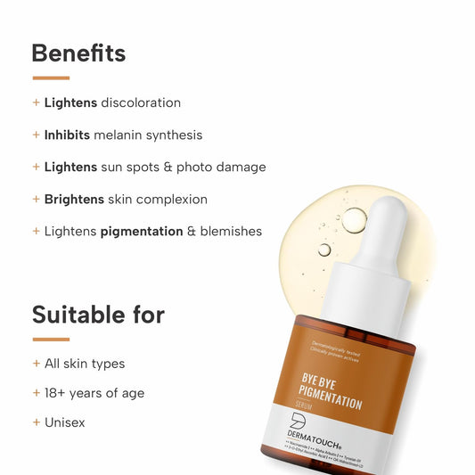 DERMATOUCH Bye Bye Pigmentation Serum | For Pigmentation, Dark Spots, Blemishes | For all skin types | For Both Men & Women | 18ml