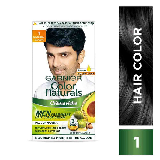 Garnier, Hair Colouring Creme, Long-lasting Colour, Smoothness & Shine, Color Naturals Men, Shade: 1 Natural Black, 30ml + 30g