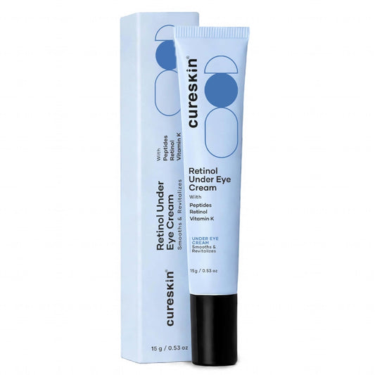 Cureskin Vitamin K + Retinol 01% Under Eye Cream | Reduces Dark Circles, Wrinkles & Fine Lines | With Peptides for Puffiness | For Women & Men | 15 gm