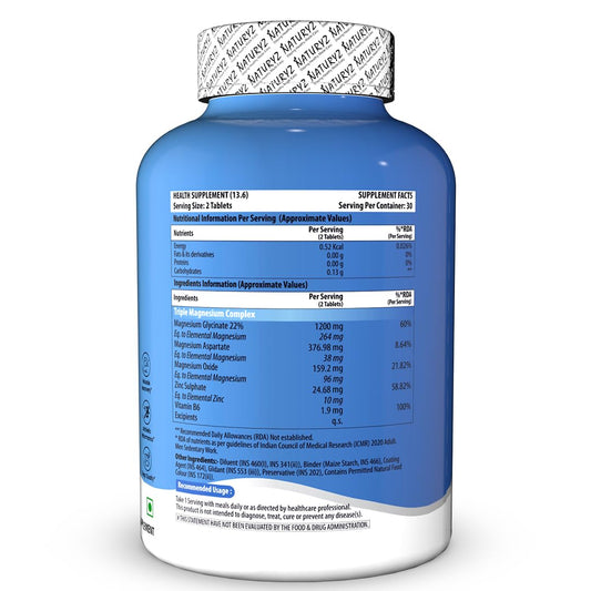 NATURYZ Triple 3-in-1 Magnesium Complex 1736mg (Glycinate, Aspartate & Oxide) with Zinc for Maximum Absorption | Supports Stress Relief, Sleep, Muscle Recovery, Nerves, Joints & Cognition - 60 Tablets