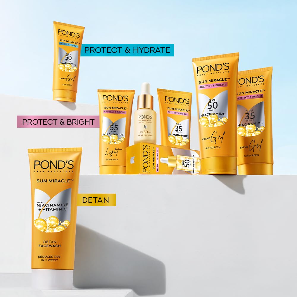 POND'S Serum boost sunscreen For All skin types prevent and fade dark patches with the power of SPF 55 and NIACINAMIDE-C Serum 50g