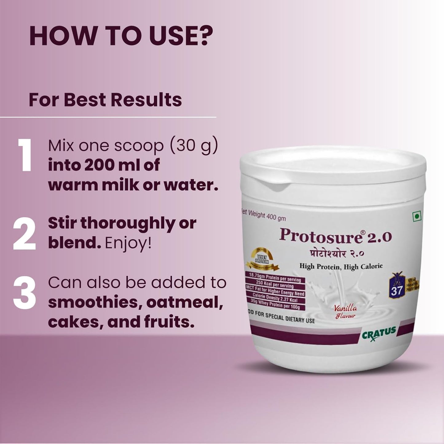 Cratus Protosure 2.0 - Helps Manage Diabetes | Rich in Proteins and Calories | Easily Digestible Fats | Filled with Essential Vitamins and Minerals | Low Glycemic Index