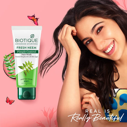 Biotique Fresh Neem Pimple Control Face Wash| Ayurvedic and Organically Pure| Prevents Pimples |100% Botanical Extracts| Suitable for All Skin Types | 100mL