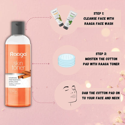 Raaga Professional Skin Toner, Nourishes and Maintains pH Balance, With Lotus & Cinnamon, All Skin Types, Lotus extracts helps to control sebum production, balances oily skin, it also keeps skin hydrated and improves elasticity, 100 ml