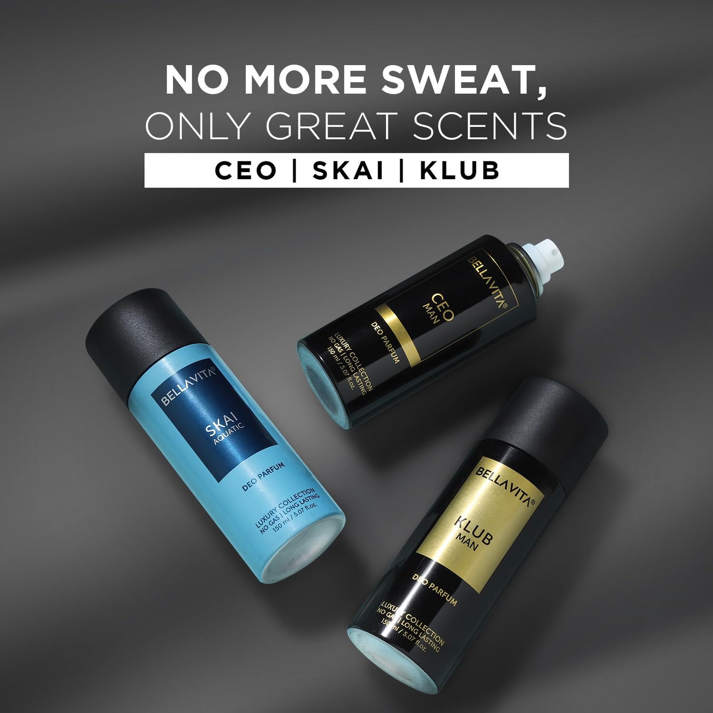 Bella Vita Luxury Body Parfum Gift Set for Men | Pack of 3 x 150ml | No Gas Deo for Man | CEO, Skai Aquatic & Klub | Long Lasting Fragrance with Tonka, Bergamot, Vanilla