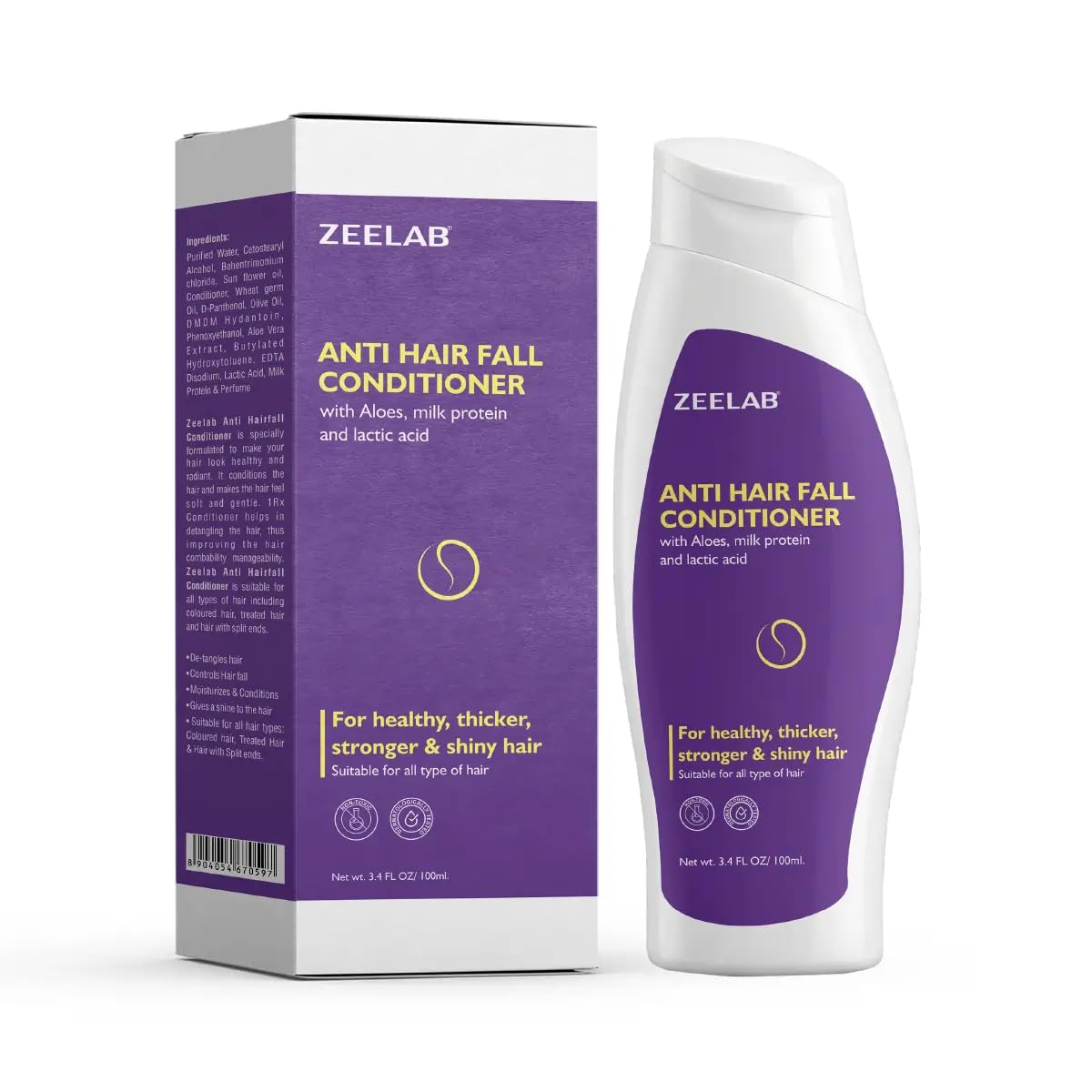 Zeelab Anti Hair Fall Conditioner 100ml | With Sunflower Oil, Wheat Germ Oil, Olive Oil, D-Panthenol & Milk Protein | For Dry, Weak & Frizzy Hair | Smooth & Manageable Finish | For Men & Women