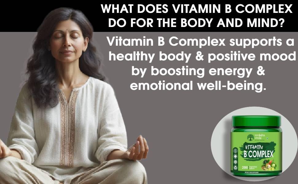 Vruksha Vitals Vitamin B Complex 100% RDA - 200 Tablets/Capsules - B Vitamins Supplement (B1, B2, B3, B5, B6, B7, B9, B12) (With Mecobalamine)