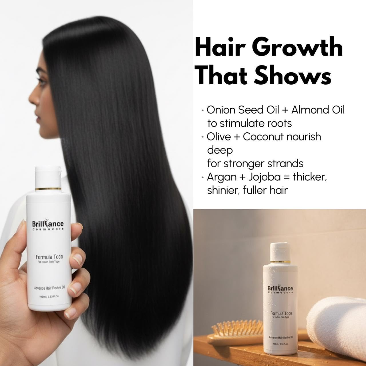 Brilliance Formula TOCO Herbal Hair Growth Oil | 3x Onion Black Seed, Rosemary, Argan Oil, Vitamin E & Biotin | Anti Hair Fall, Fast Regrowth & Nourishing Non-Sticky Hair Oil for Men & Women, 100ml â€“ Dermatologist Tested
