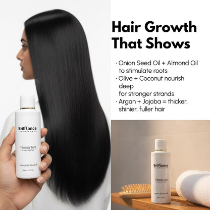 Brilliance Formula TOCO Herbal Hair Growth Oil | 3x Onion Black Seed, Rosemary, Argan Oil, Vitamin E & Biotin | Anti Hair Fall, Fast Regrowth & Nourishing Non-Sticky Hair Oil for Men & Women, 100ml â€“ Dermatologist Tested