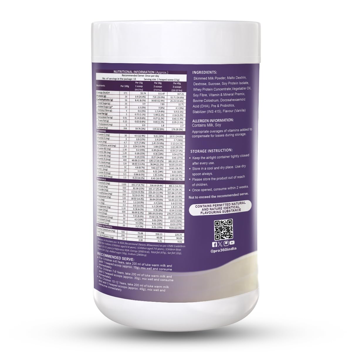 Pro360 Kidspro Protein Powder Child Nutrition & Health Supplement for Growing Children, Improves Immunity, Growth and Active Strong â€“ (200g) -Vanilla Flavor