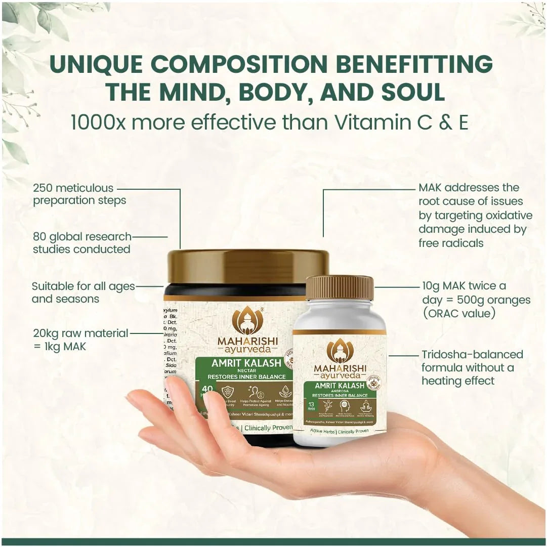 Maharishi Ayurveda Amrit Kalash Immunity Booster | Super Rasayana | Helps Immunity, Daily Wellnes Stress & Anxiety | Improves Heart Health (Ambrosia 60 Tablets & Nectar Paste 600 grams Combo Pack)