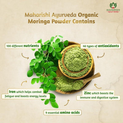 Maharishi Ayurveda Organic Moringa Powder , Certified Organic Moringa Churna from Pure Moringa Leaves for Skin & Hair Health, Detoxification and Natural Source of Protein
