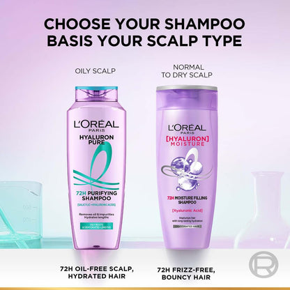 Lâ€™OrÃ©al Paris Hyaluron Pure 72H Purifying Shampoo, For oily scalp & dry hair with salicylic and hyaluronic acid, 200 ml