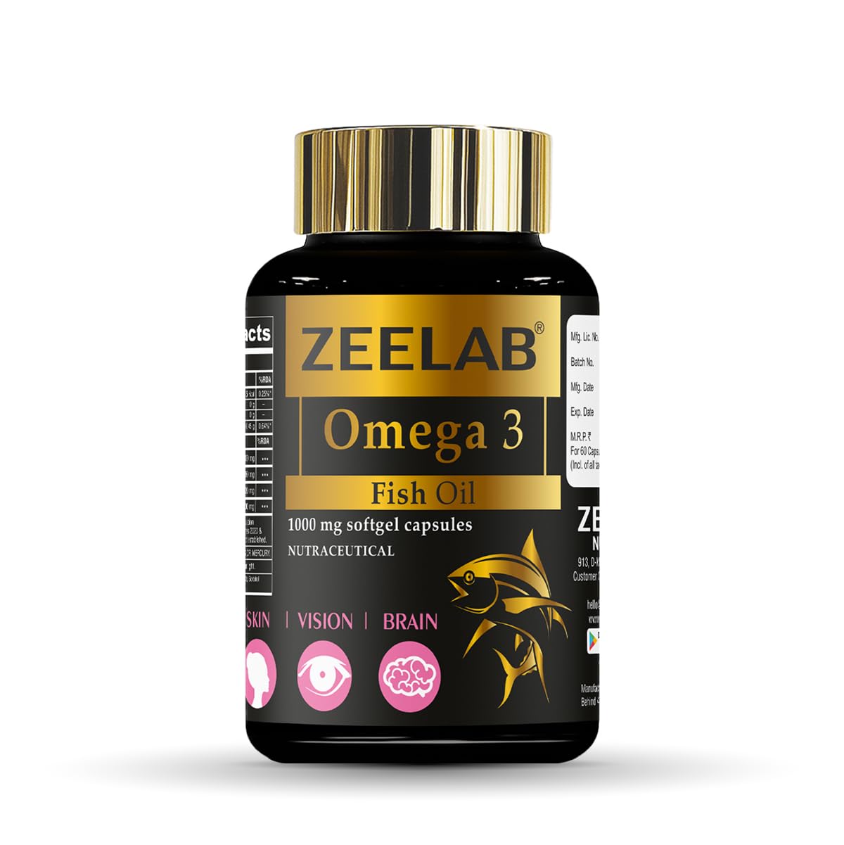 Zeelab Omega 3 Fish Oil Capsules with EPA & DHA â€“ Supports Heart, Brain, Eye, Joint Health â€“ Helps Maintain Cholesterol & Triglyceride Levels â€“ For Men & Women â€“ 1000mg Softgels