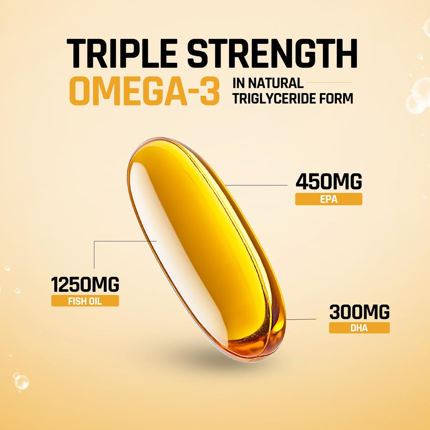NATURALTEIN Omega-3 Fish Oil 1250mg Triple Strength Softgels | 450mg EPA & 300mg DHA in Triglyceride Form for Better Absorption | Heart, Brain, Eye & Joint Support | Glyphosate-Free | 30 Capsules