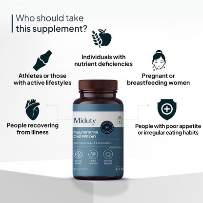 Miduty by Palak Notes Multivitamin, Multivitamin with Omega 3 Immunity Booster & Muscle Function Multivitamin for Men & Women, Multivitamin Supplement Multivitamin Pack - 30 Capsule