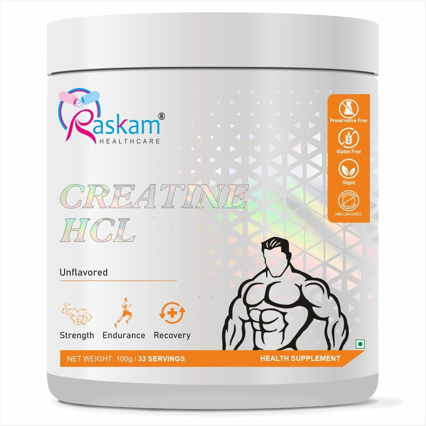 Pure Creatine HCL Supplement 100g (33 Servings)| Unflavored Powder | Improves Muscle Strength & Power | Rapid Absorption