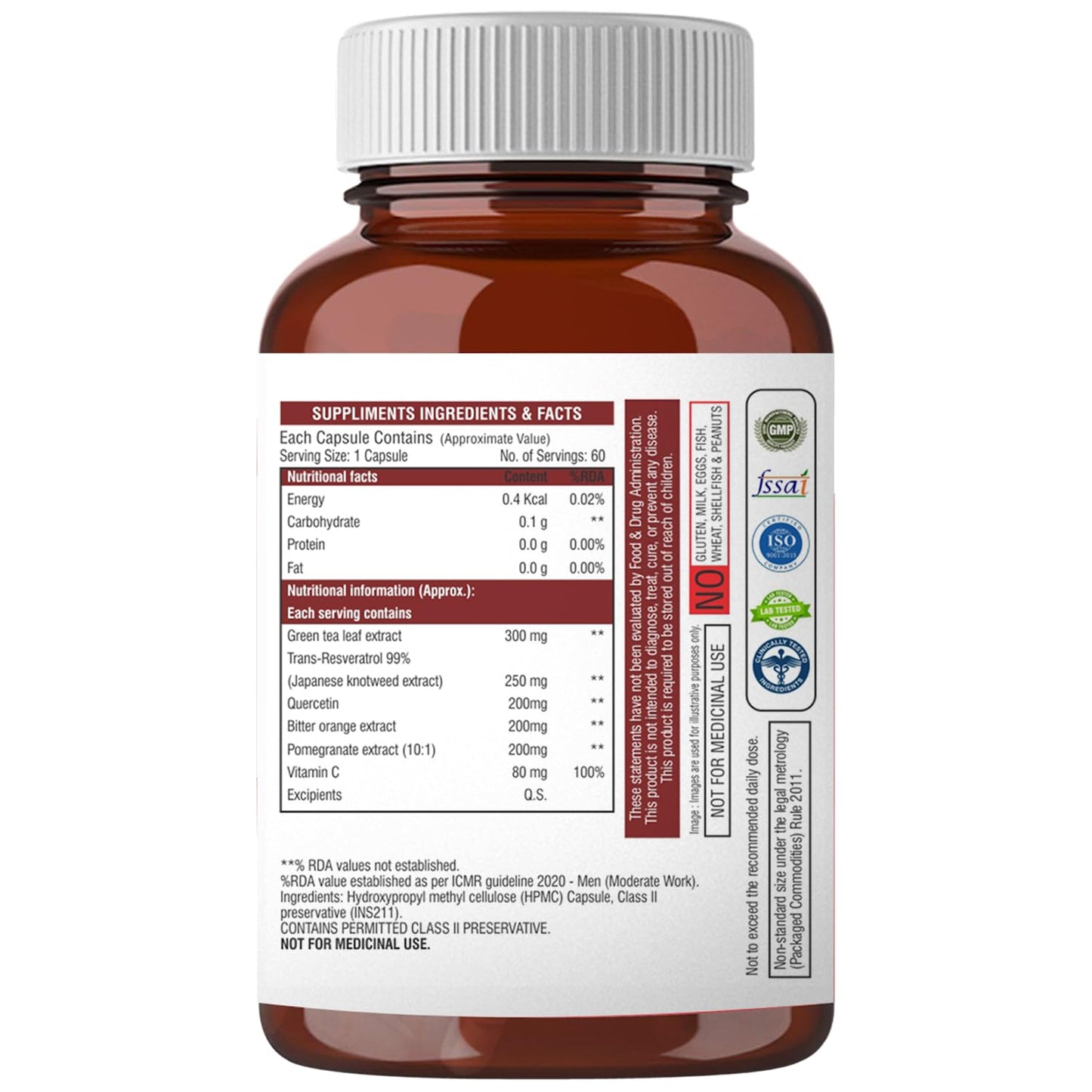 The Body Reserve Age Blocker â€“ Trans-Resveratrol 99% Japanese Knotweed Extract | Quercetin, Green Tea, Bitter Orange & Pomegranate | Powerful Antioxidant & Anti-Aging Supplement 60 Veg Capsules
