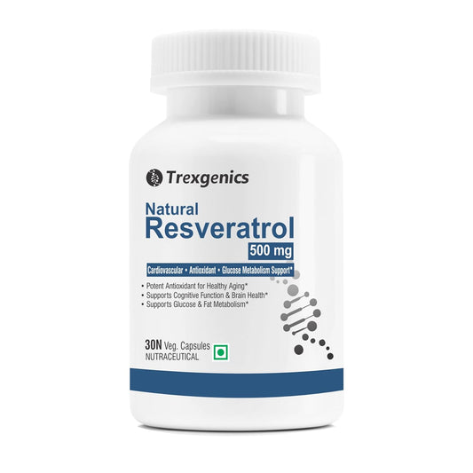 Trexgenics Natural RESVERATROL 500 mg Cardiovascular Health, Antioxidant & Glucose Metabolism VEGAN & NON-GMO (30 Veg. Capsules) (Pack of 1)