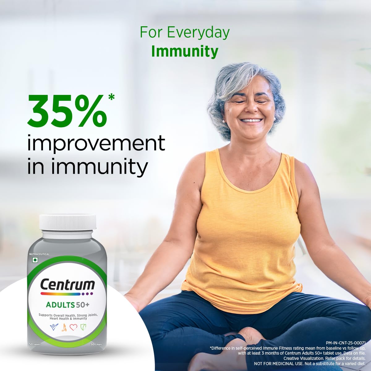 Centrum Adult 50+, World's No.1 Multivitamin with Calcium, Vitamin D3 & 21 other Nutrients for Overall Health, Strong Joints & Heart Health (Veg) 30 Tablets