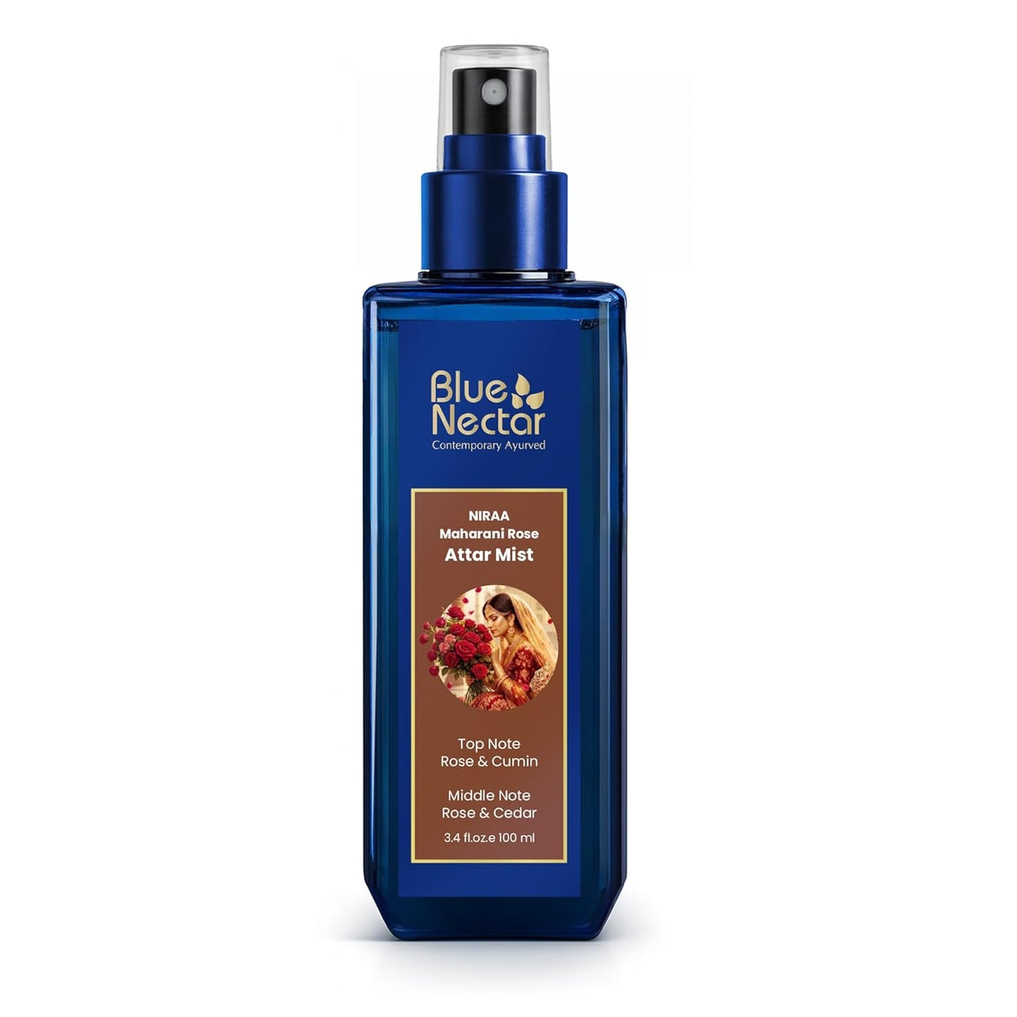 Blue Nectar Maharani Rose Attar Mist with Cumin & Sandalwood | Long-Lasting Perfume Mist for Women | Floral Essence | Travel-Friendly Body Mist Spray (100 ml)