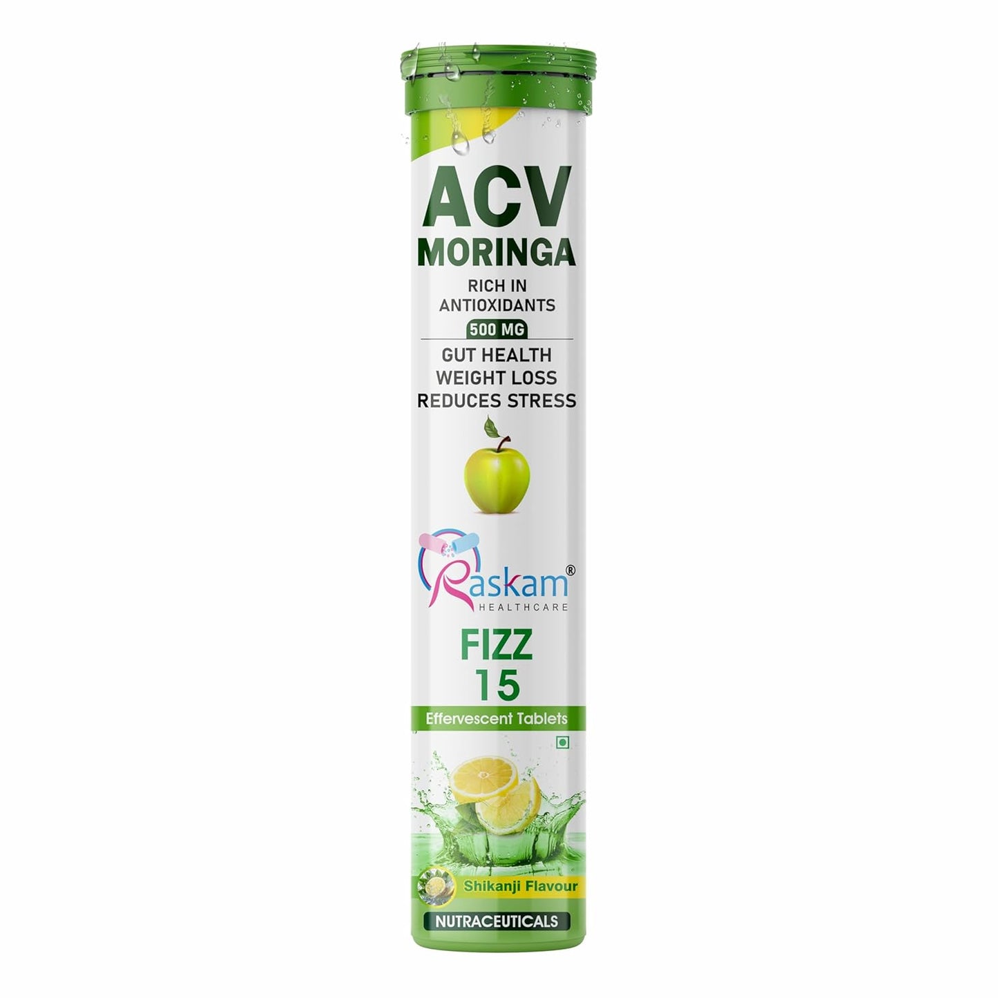 ACV Moringa Effervescent Tablets | 15 Tablets, 500mg Natural Energy & Immunity Booster with Antioxidants (Shikanji) Pack of 1