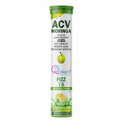 ACV Moringa Effervescent Tablets | 15 Tablets, 500mg Natural Energy & Immunity Booster with Antioxidants (Shikanji) Pack of 1