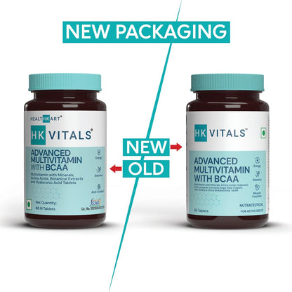 HealthKart HK Vitals Advanced Multivitamin with BCAA - Minerals, Amino Acids, Hyaluronic Acid, and Antioxidants - 60 Multivitamin Tablets - Immunity & Energy