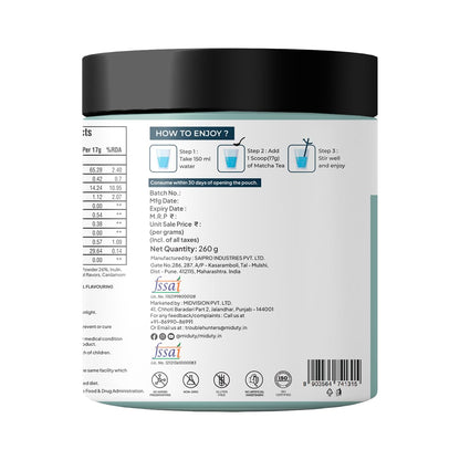 Miduty by Palak Notes Matcha Tea - Detoxifying Drink, Fat Burner - Energy Booster, Weight Management - Promote Anti Aging & Gut Health, MCT Fat - L-Theanine With Coconut Milk - Vanilla flavour - 260g