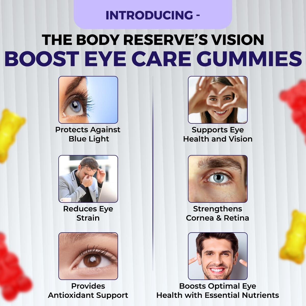 The Body Reserve Vision Boost Eye Care Gummies Enhanced with DHA, Vitamin A, C & E Promotes Vision and Protects from Blue Light & Digital Strain Strawberry Mix Flavoured 30 Gummies(Pack of 1)