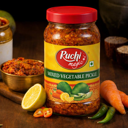 Ruchi Magic Mixed Veg Pickle | Crunchy Traditional Indian Pickle with Assorted Vegetables and Spices | Deliciously Tangy & Spicy Home-Style Taste | 1 kg