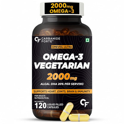 Carbamide Forte Veg Omega 3 2000mg | Plant- Based Omega 3 Supplement with 20% Algal DHA | Supports Heart, Brain & Eye Health - 120 Capsules