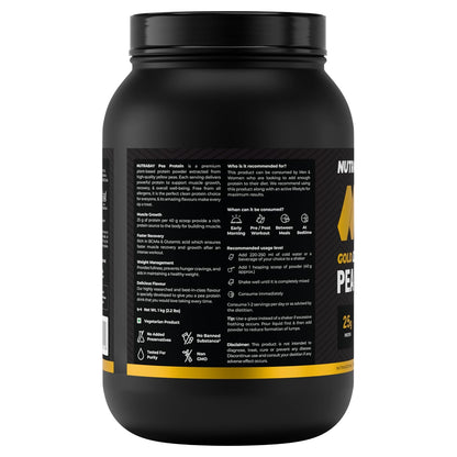 NUTRABAY Gold 100% Pea Protein Powder - 1kg, Rich Chocolate CrÃ¨me | 25g Protein, 4.6g BCAA, 5g Fiber | Complete Amino Profile | Tastiest & Smoothest Vegan, Plant Protein | Muscle Gain & Fast Recovery