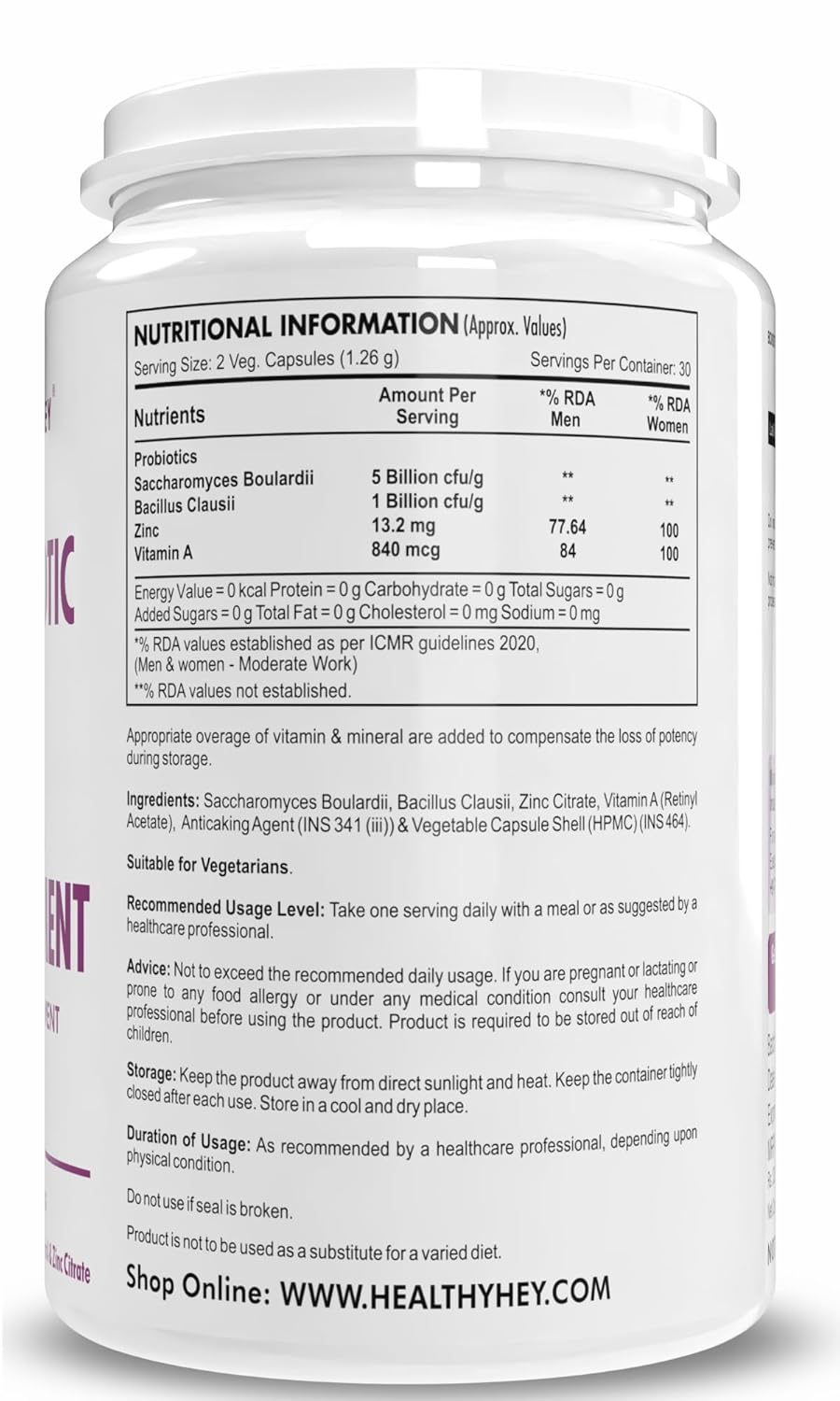 HealthyHey Nutrition BWL - Probiotic For Bowel Movement - 60 Vegetable Capsules