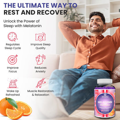 NATURYZ Yummeez Melatonin 10mg Gummies for Sleep - Non-Addictive | No Added Sugar | Valerian Root, Chamomile | Enhance Sleep Quality for Restful Nights, Wake Up Fresh & Energetic - 30 gummies(Orange Flavour)