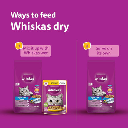 Whiskas Adult (1+ Years) Dry Cat Food, Ocean Fish Flavour, 480 g, Contains 41 Essential Nutrients, Complete & Balanced Nutrition for Adult Cats