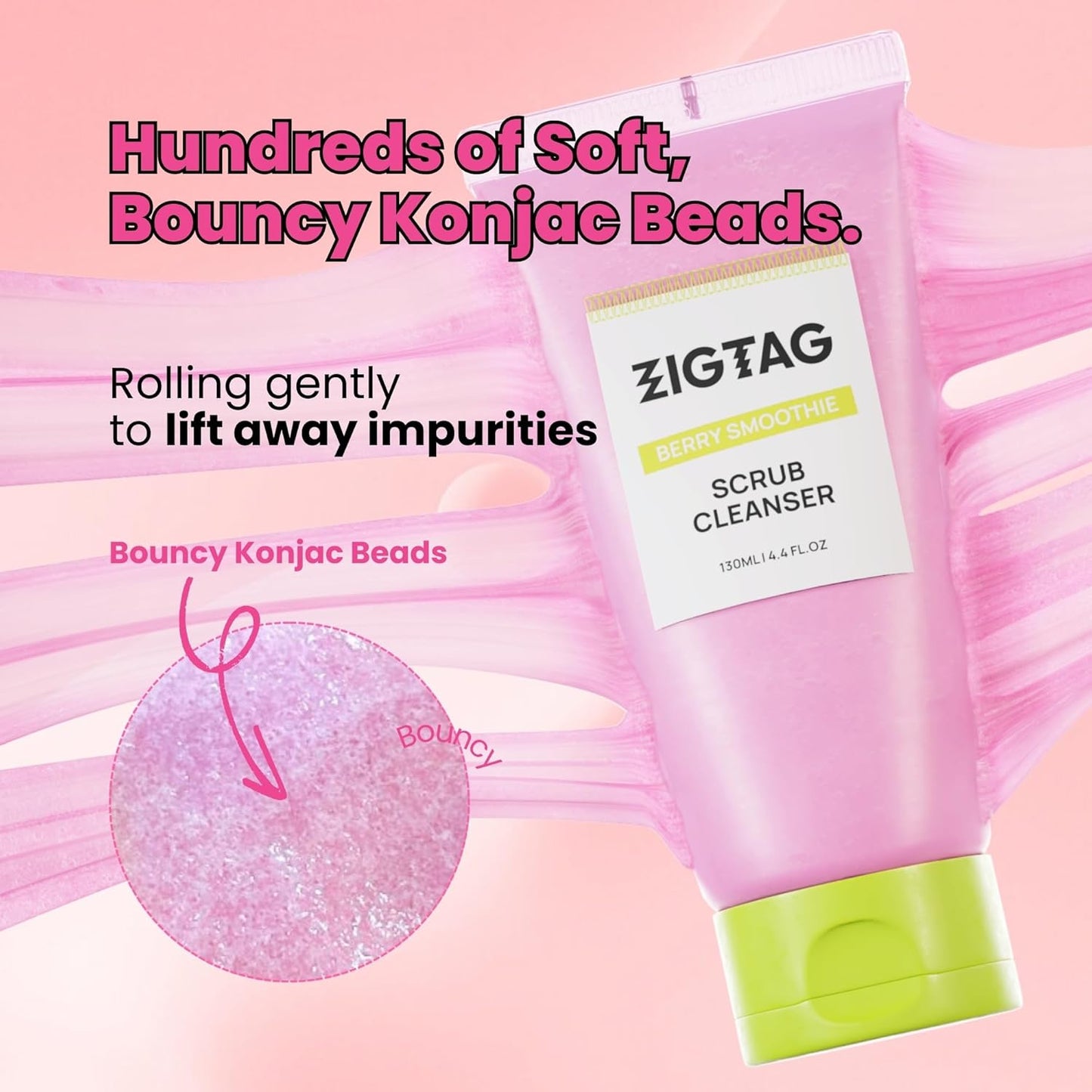 4-in-1 Konjac Jelly Face Cleanser â€“ Gentle Daily Exfoliating, Deep Cleansing, Pore Care & Makeup Removal | Berry Smoothie Texture with Raspberry & Vitamin B+C+E Complex | Dermatologist-Tested - 130 ML