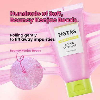 4-in-1 Konjac Jelly Face Cleanser â€“ Gentle Daily Exfoliating, Deep Cleansing, Pore Care & Makeup Removal | Berry Smoothie Texture with Raspberry & Vitamin B+C+E Complex | Dermatologist-Tested - 130 ML