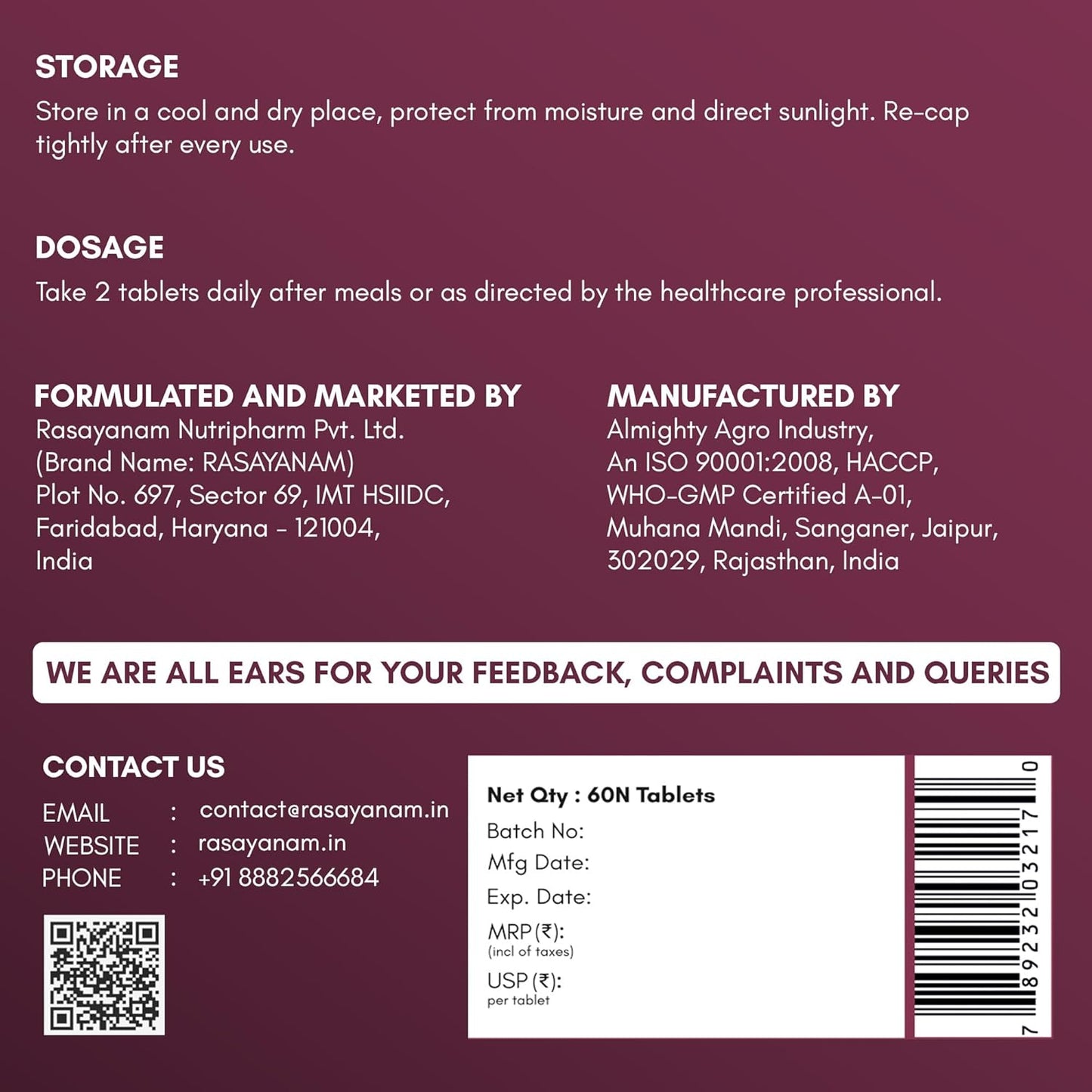 Rasayanam Multivitamin for Women | 55 Ingredients with 100% RDA of Essential Vitamins & Minerals | Energy, Hair, Skin, Hormonal, Bone & Immunity Support | Daily Multivitamin Tablets for Women With Collagen & Antioxidants Blend - 60 Tablets