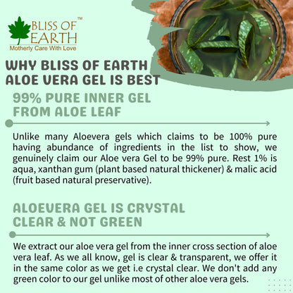 Bliss of Earth Aloe Vera Gel Pure Crystal Clear | Best For Face, Body & Hair | Effective Cooling, Soothing & Hydrating | Colour and Fragrance free Alcohol and Paraben Free | 200GM
