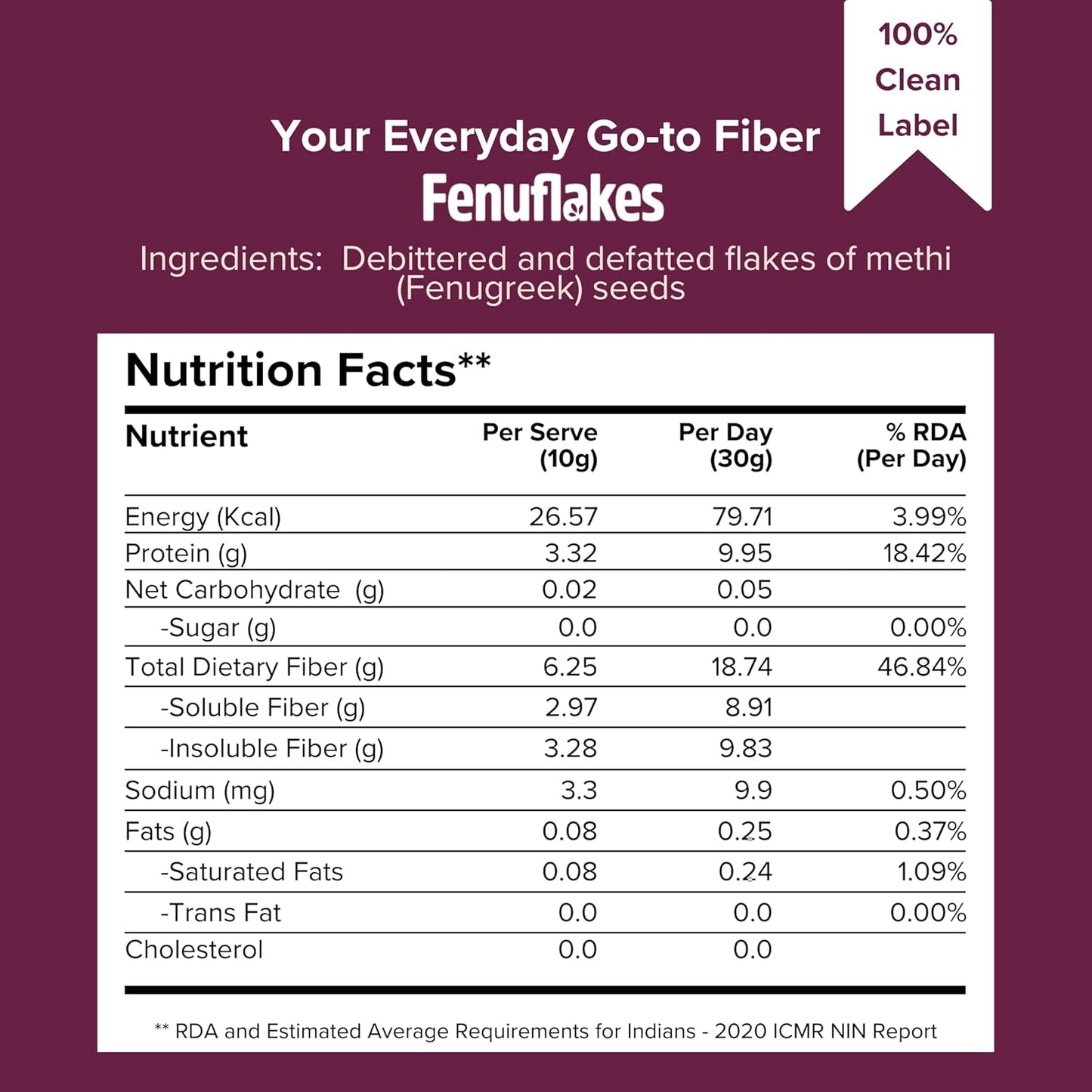 Fenuflakes 300g Fiber supplement | Bloating,acidity,&constipation relief |High Protein|Prebiotic fiber| low carbs |Aids in managing blood sugar levels |Neutral in taste |Add to any food| 30 servings.
